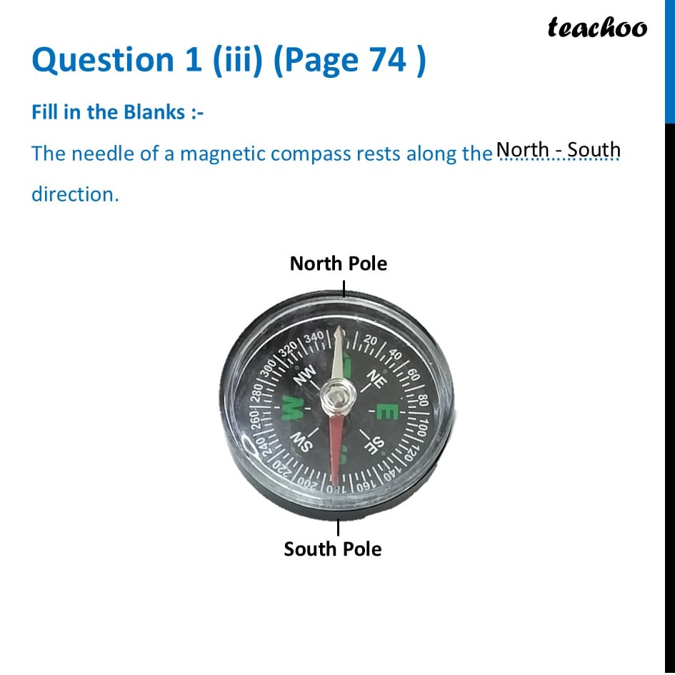 The needle of a magnetic compass rests along the ___ direction. - Questions at the end of chapter (Page 74, 75 & 76)