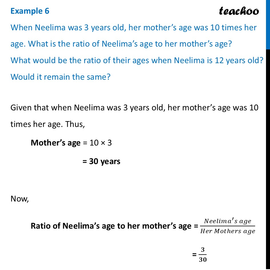 [Class 8] When Neelima was 3 years old, her mother’s age was 10 times - Problem Solving with Proportional Reasoning
