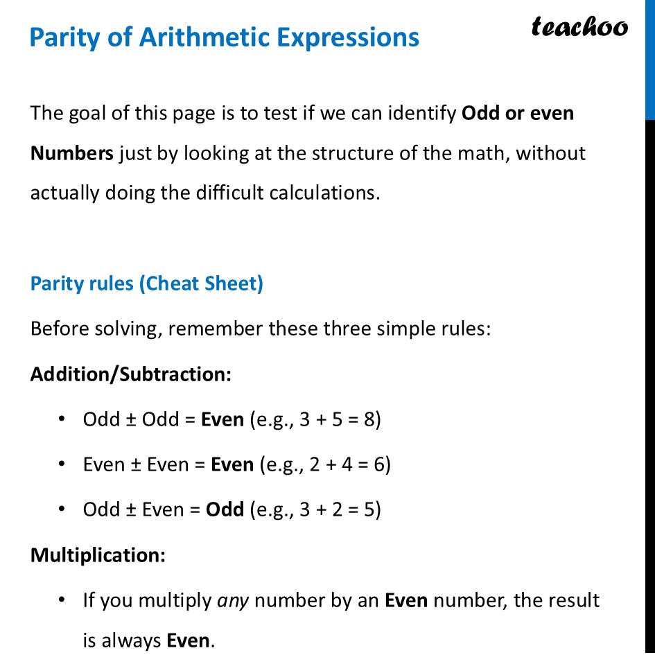 Parity of Arithmetic Expressions - with Examples [Number Play] - Parity of Arithmetic & Algebraic Expressions