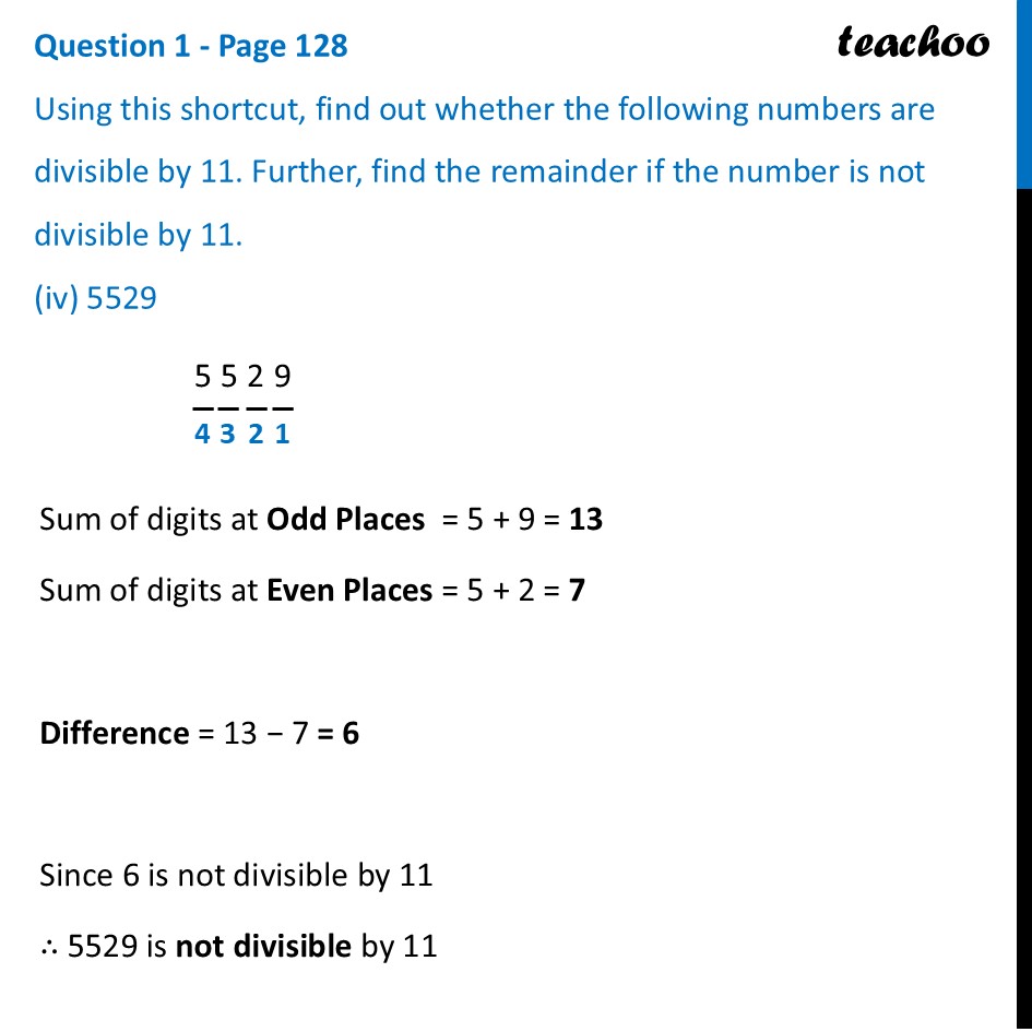 part 4 - Question 1 - Page 128 - Shortcut for Divisibility by 11 - Chapter 5 Class 8 - Number Play (Ganita Prakash) - Class 8 (Ganita Prakash - 1, 2 & Old NCERT)