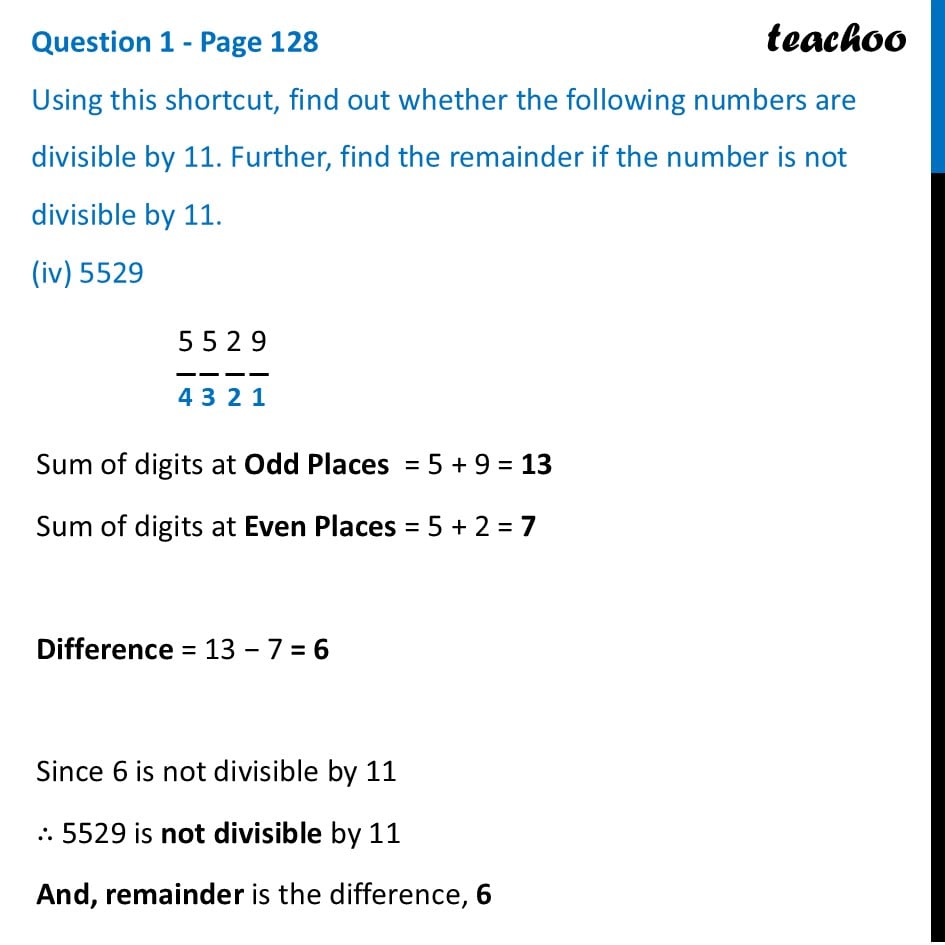 part 4 - Question 1 - Page 128 - Shortcut for Divisibility by 11 - Chapter 5 Class 8 - Number Play (Ganita Prakash) - Class 8 (Ganita Prakash - 1, 2 & Old NCERT)