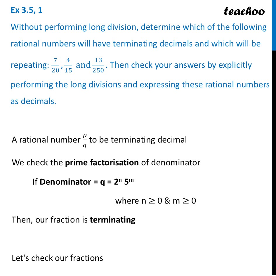 Without performing long division, determine which rational numbers - Exercise Set 3.5