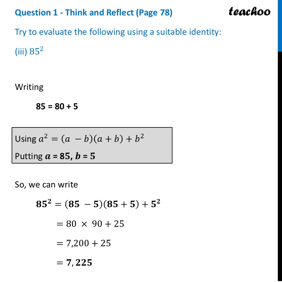 part 3 - Question 1 - Think and Reflect (Page 78) - Rewriting a2 - b2 Identity - Chapter 4 Class 9 - Exploring Algebraic Identities (Ganita Manjari I) - Class 9
