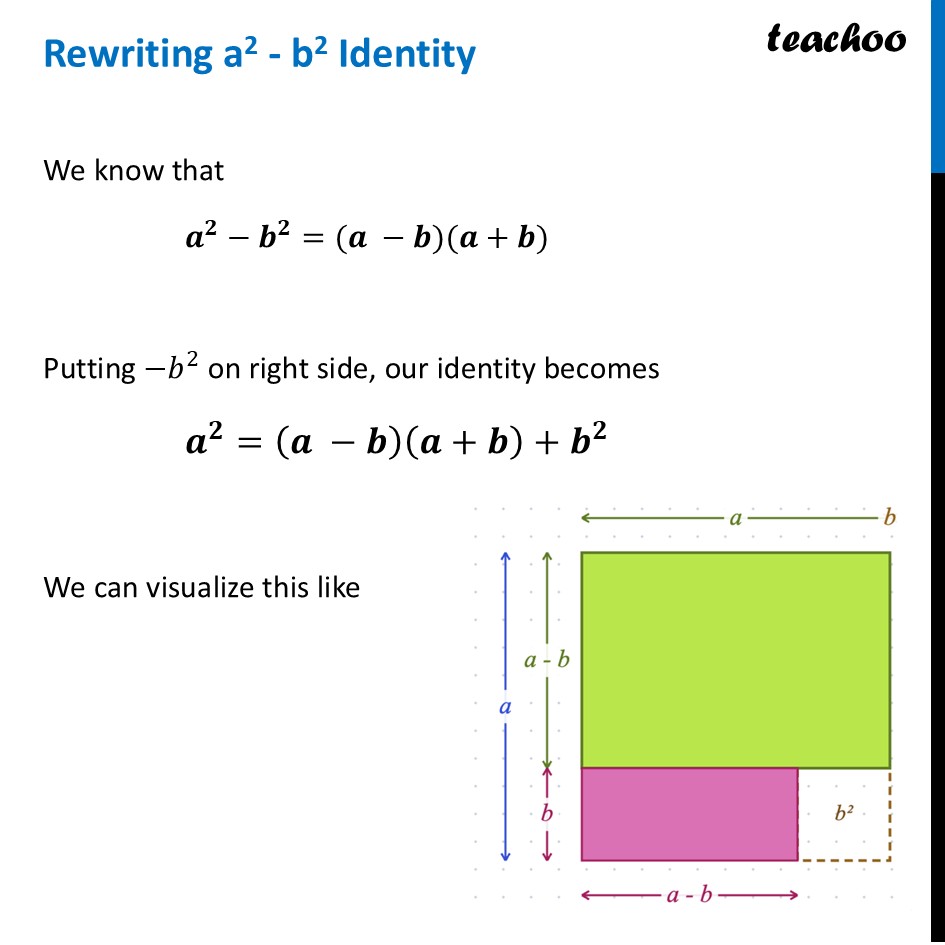 Rewriting a^2 - b^2 Idenity - Examples + Video - Teachoo Maths - Rewriting a2 - b2 Identity