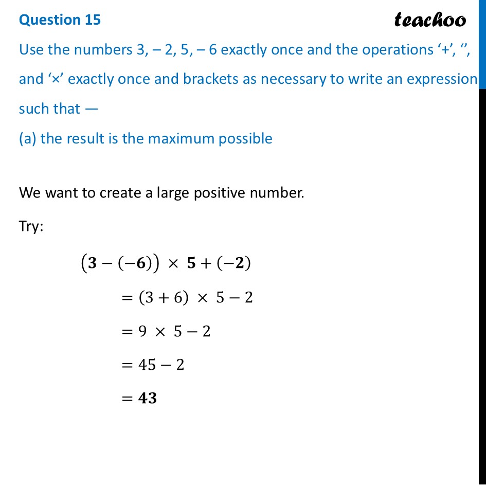 Use the numbers 3, – 2, 5, – 6 exactly once and the operations ‘+’, - Figure it out - Page 42, 43, 44