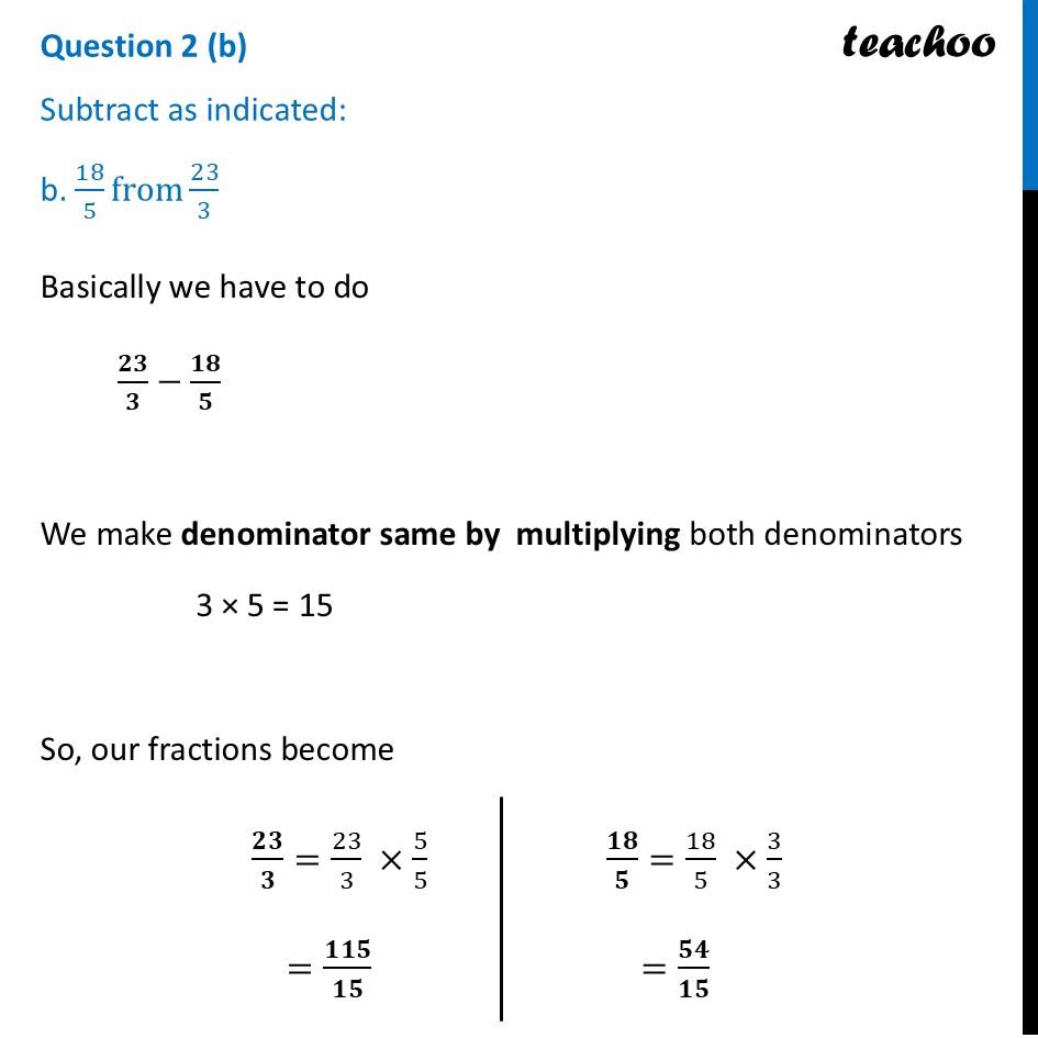 [Maths Class 6] Subtract as indicated: 18/5 from 23/3 - Figure it out  - Figure it out - Page 182