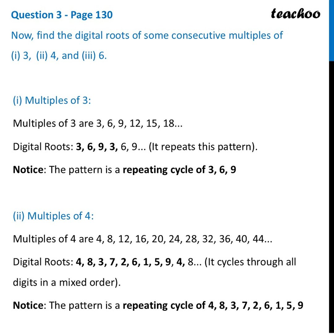 Now, find the digital roots of some consecutive multiples of (i) 3