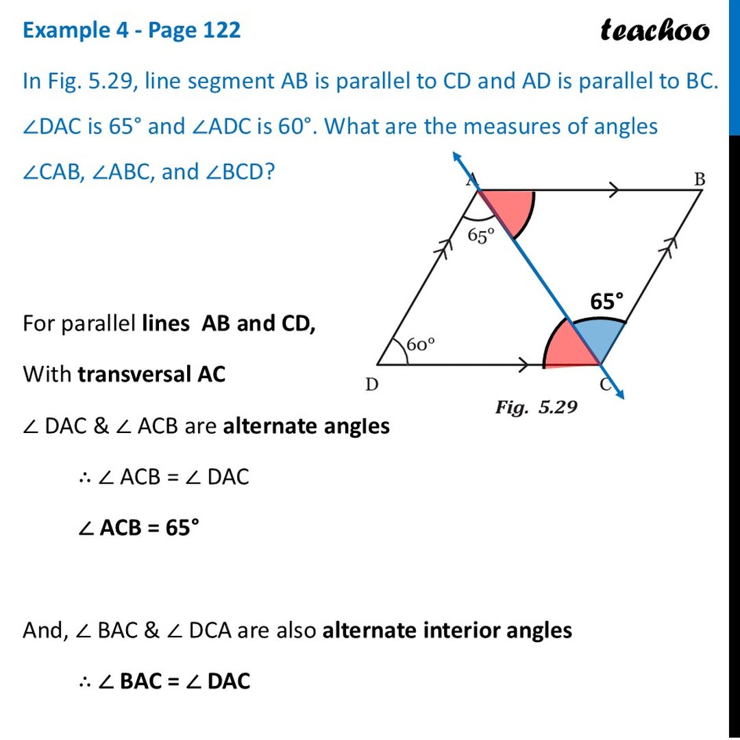 In Fig 5.29, line segment AB is parallel to CD and AD is parallel