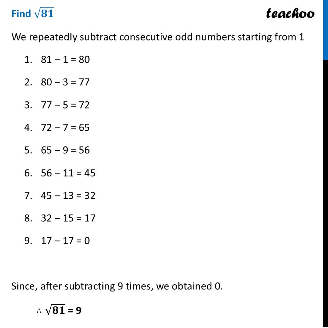 Finding Square root through Repeated Subtraction [Example with Video]