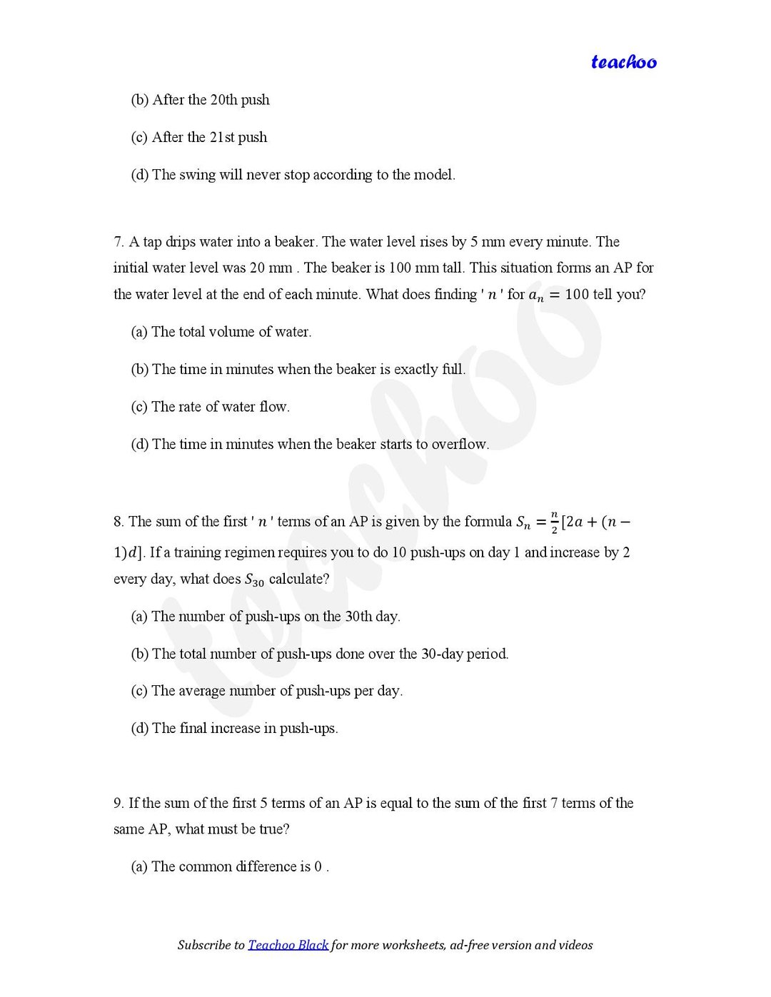 Arithmetic Progressions MCQs – Download PDF - Worksheet Class 10
