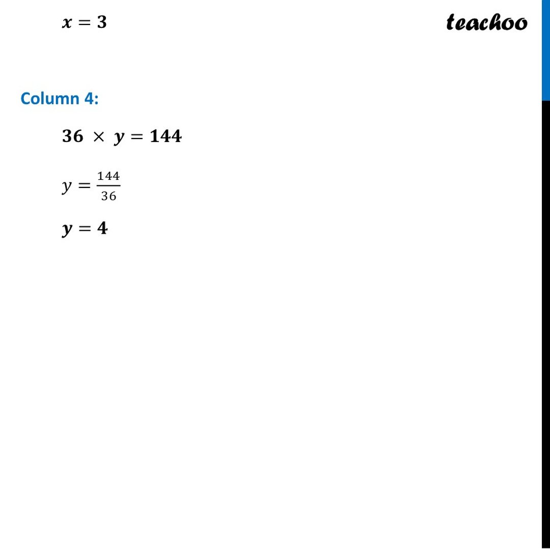 [Maths] Fill in the empty cells if x and y are in inverse proportion.