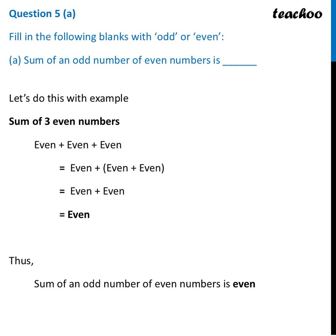 [Ganita Prakash] Fill in the following blanks with ‘odd’ or ‘even'