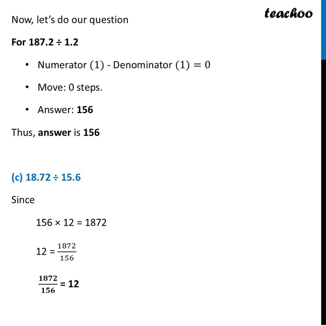 [Maths] Evaluate the following using the information 156 × 12 = 1872