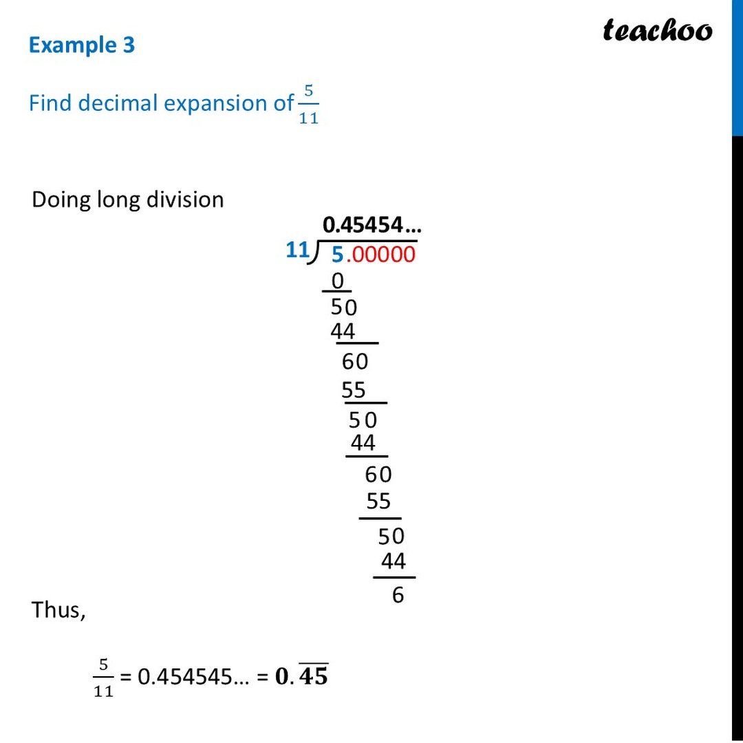 Find Decimal expansion of 5/11 - [Class 9 Ganita Manjari Part 1]