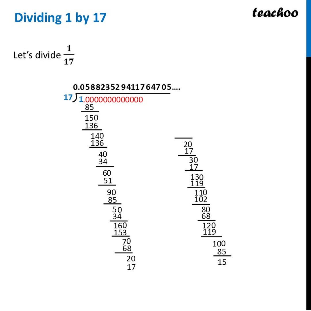 Dividing 1 by 17 - Step-by-Step (with Pattern) - Teachoo