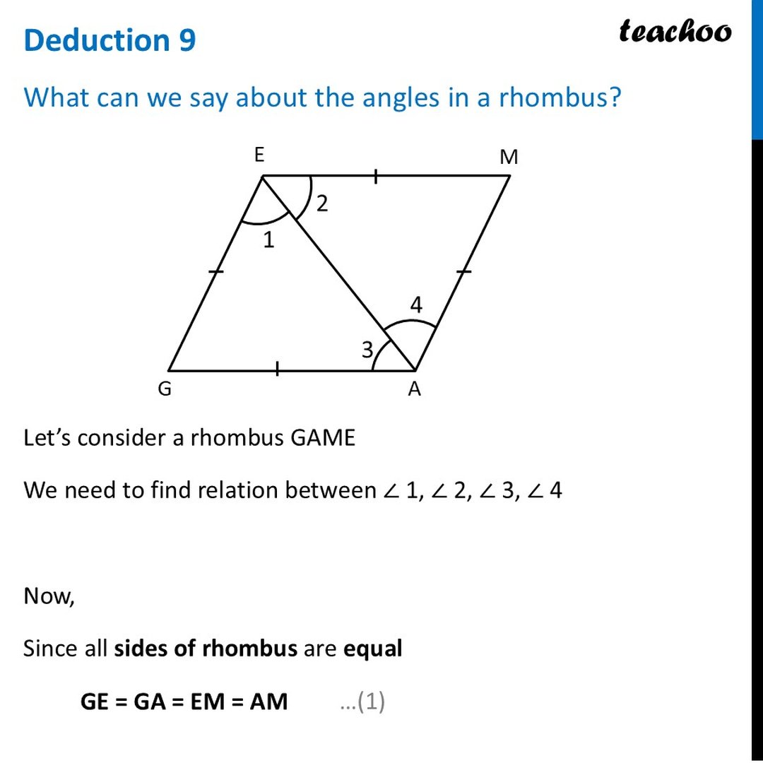 Deduction 9 - What can we say about the angles in a rhombus? - Class 8