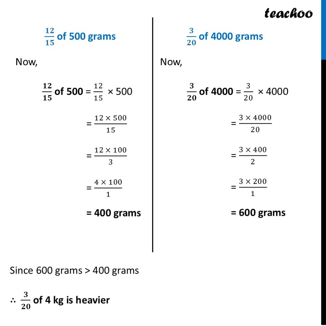 [Ganita Prakash] Which is heavier: 12/15 of 500 grams or 3/20 of 4 kg