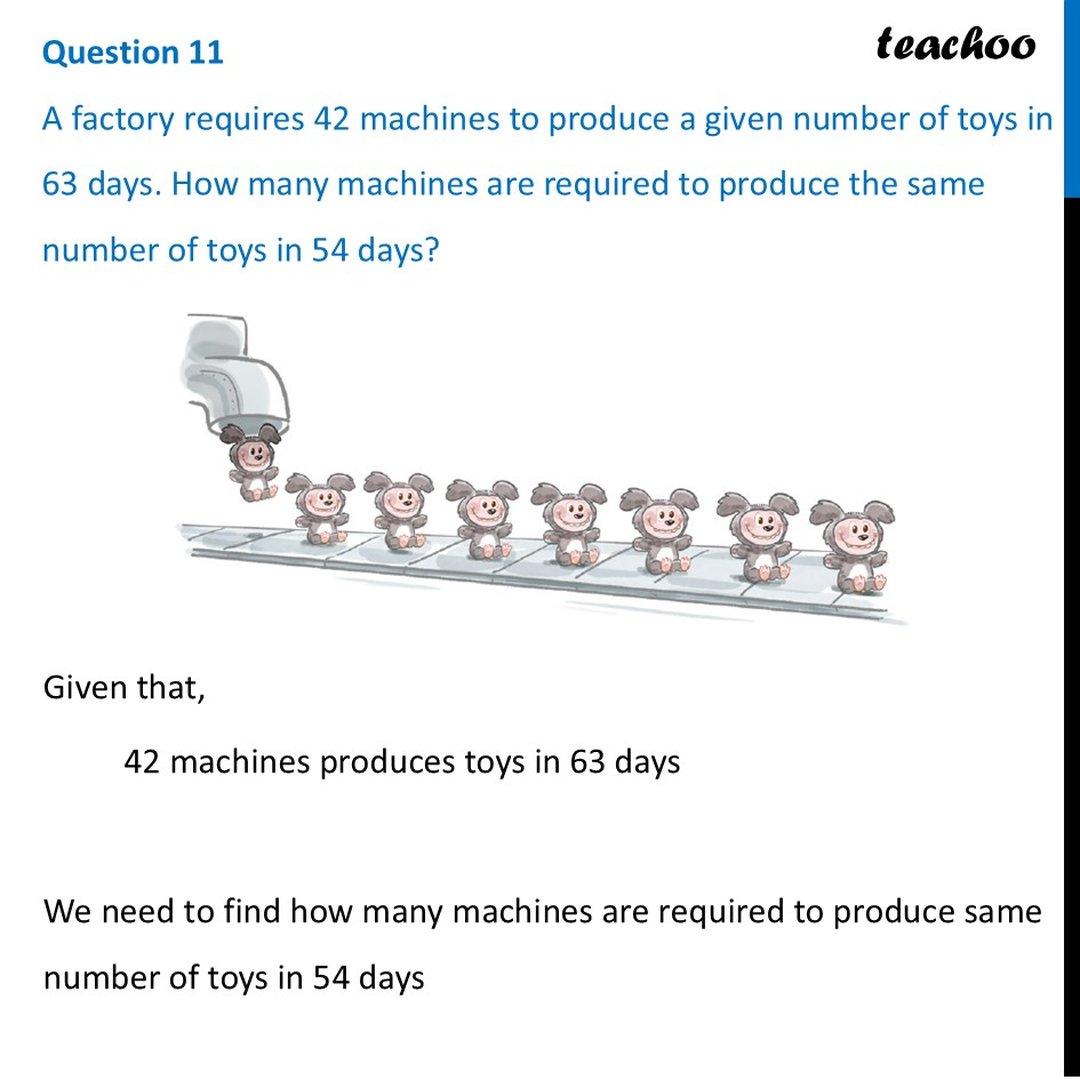 A factory requires 42 machines to produce a given number of toys in 63