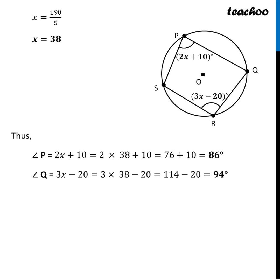 Quadrilateral PQRS Is Inscribed In A Circle If P 2x 10 And R quadrilateral-pqrs-is-inscribed-in-a-circle-if-p-2x-10-and-r