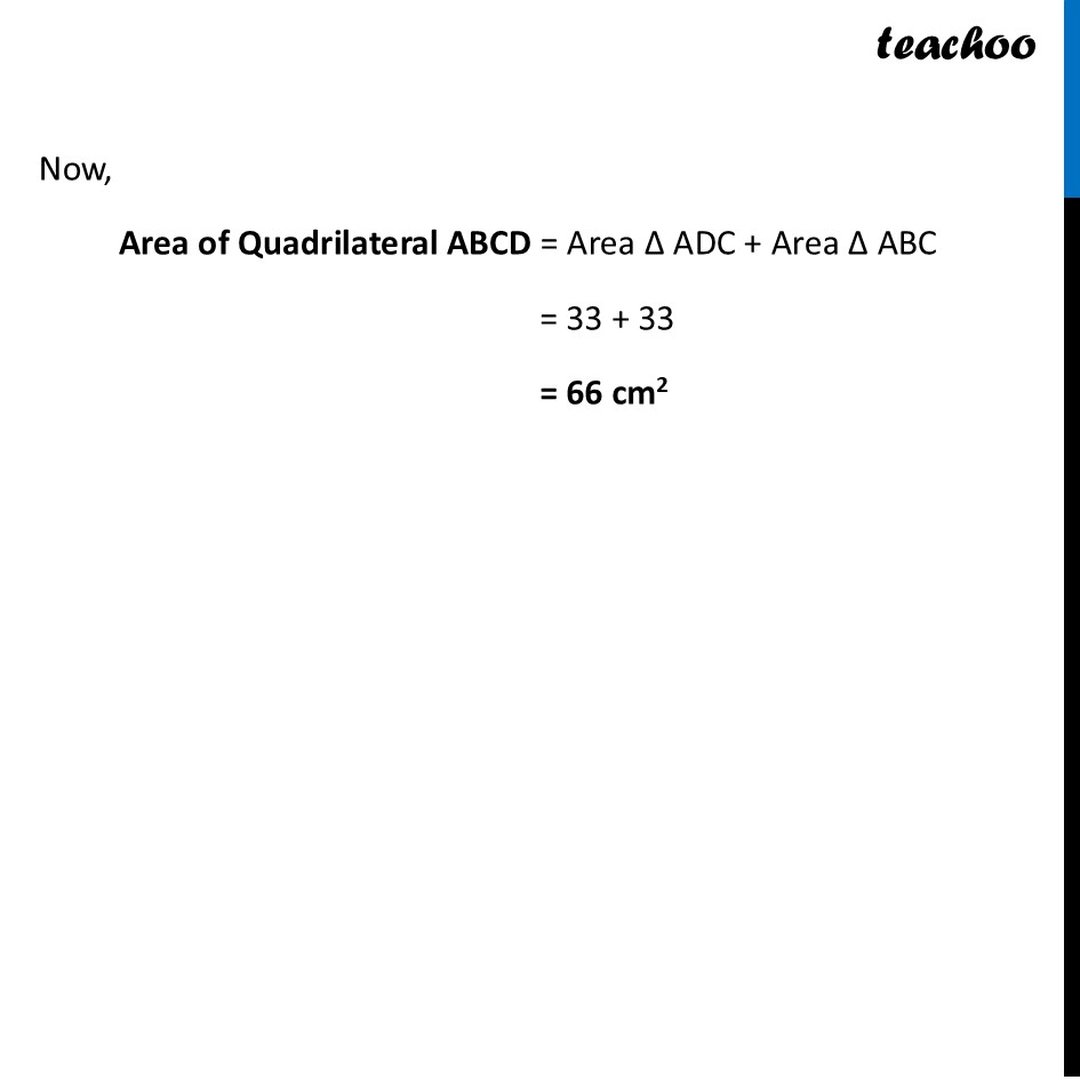 Find the area of the quadrilateral ABCD given that AC = 22 cm, BM