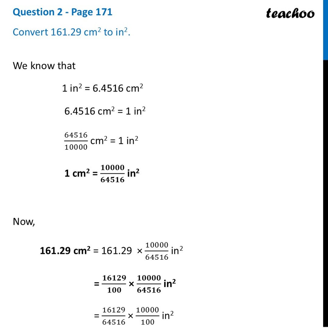Convert 161.29 cm2 to in2 [Class 8 Ganita Prakash Part 2] - Teachoo