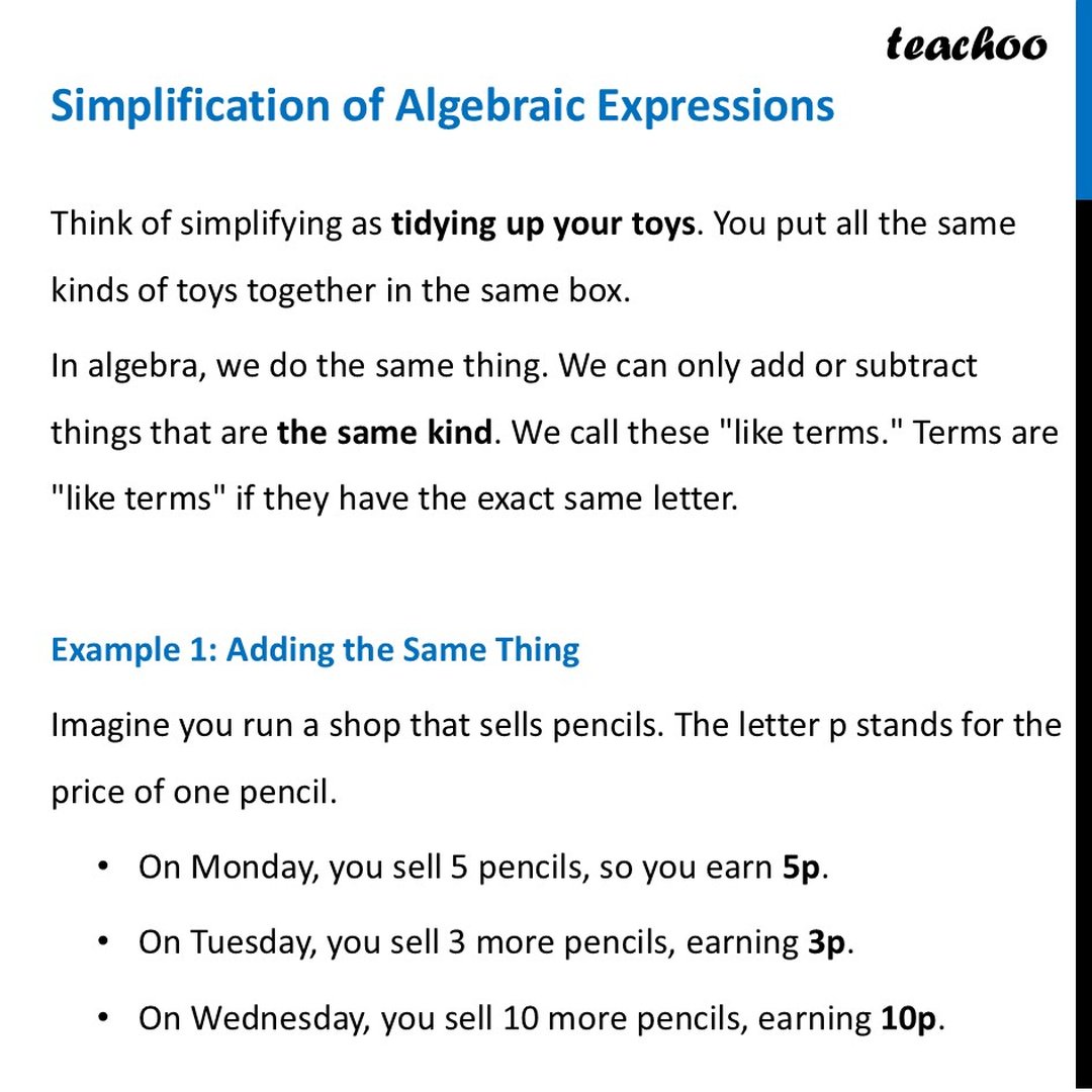 Simplification of Algebraic Expressions - Worksheet [with Examples]