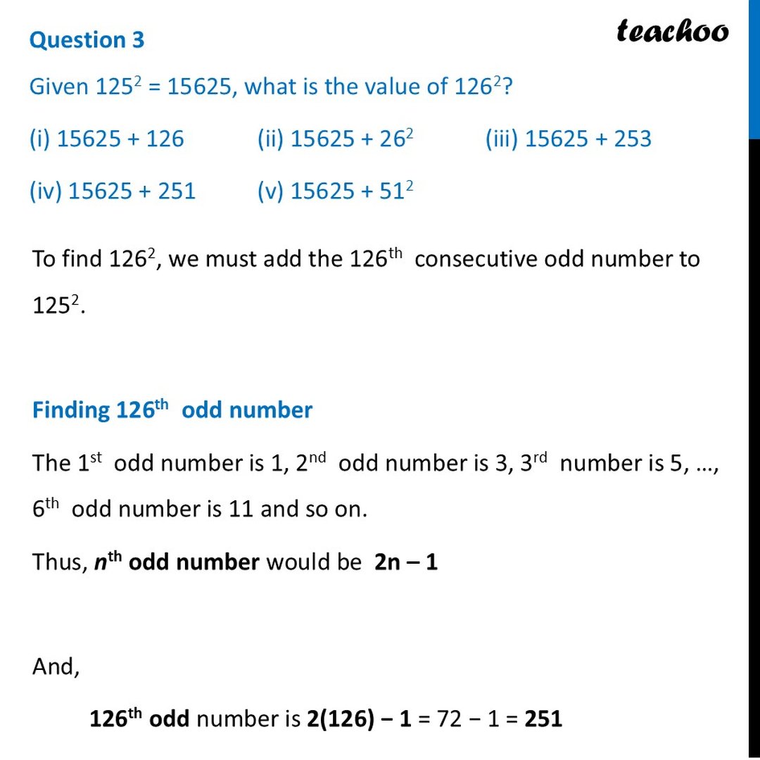 [Class 8 Maths] Given 125^2 = 15625, what is the value of 126^2?