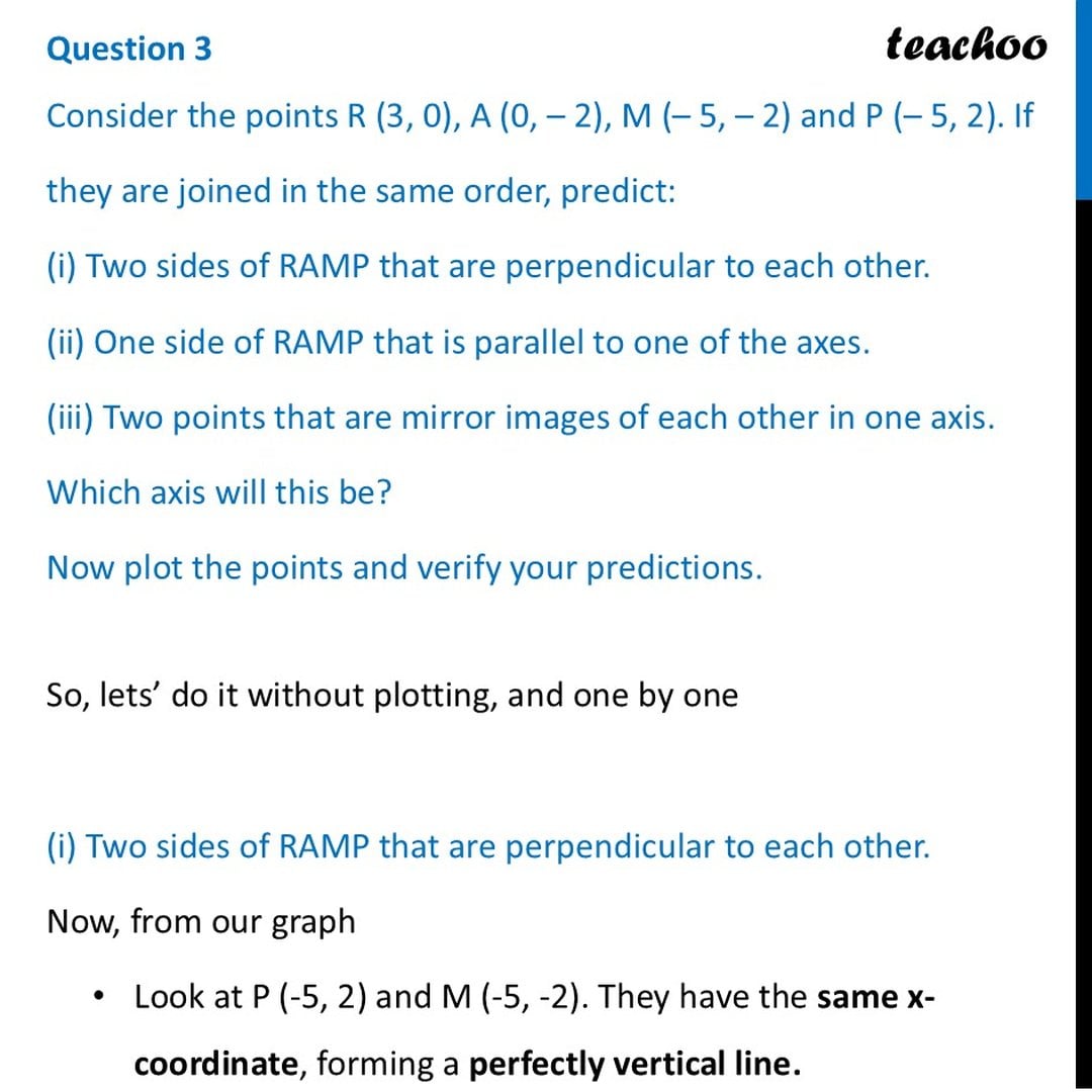 One Point Per Question Consider the points R (3, 0), A (0, – 2), M (– 5, – 2) and P (– 5, 2)