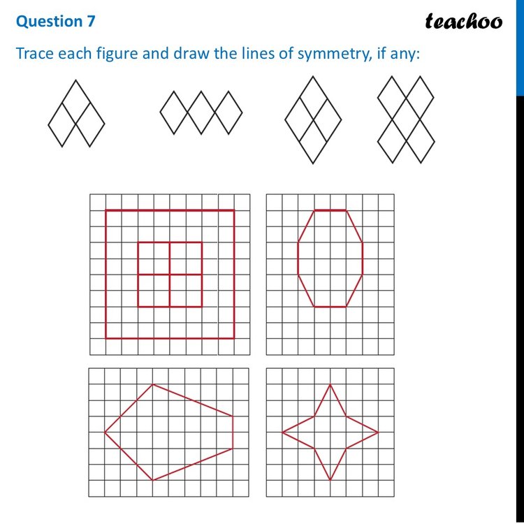 [Class 6] Trace each figure and draw the lines of symmetry, if any: