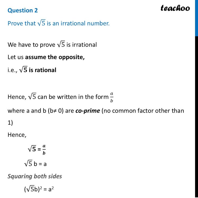Prove that √5 is an irrational number - Steps with Video [Class 9]