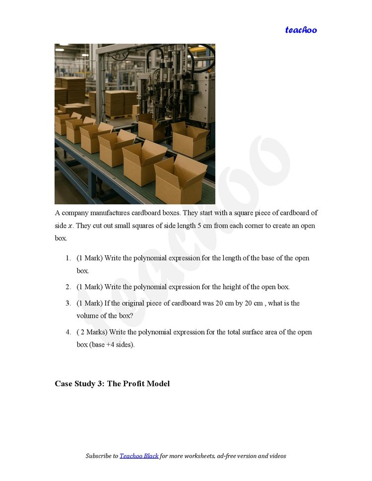Polynomials Class 9 - Case Based Questions Worksheet - Download PDF