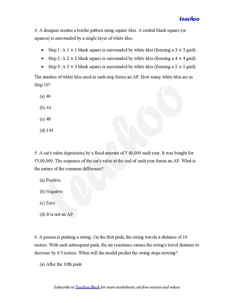 Arithmetic Progressions MCQs – Download PDF - Worksheet Class 10