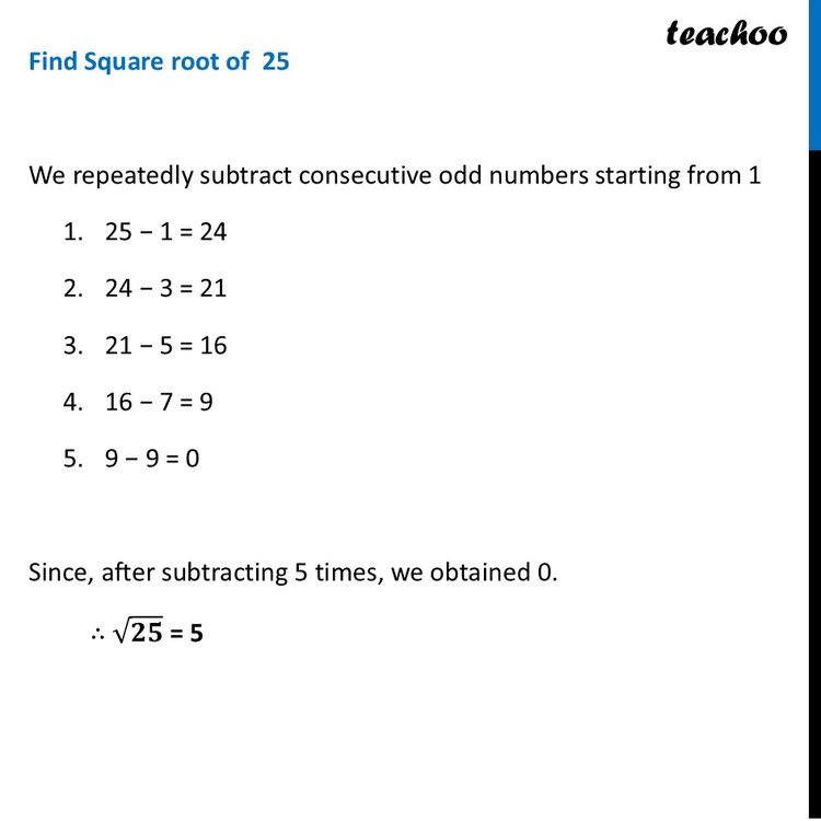 Finding Square root through Repeated Subtraction [Example with Video]