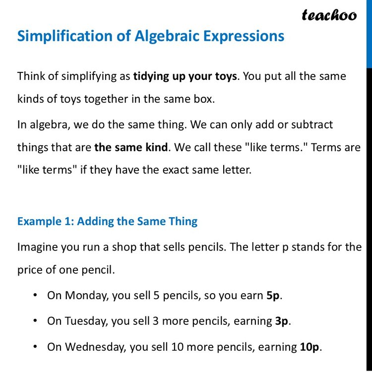Simplification of Algebraic Expressions - Worksheet [with Examples]