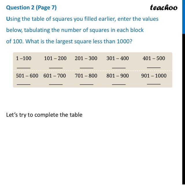Using the table of squares you filled earlier, enter the values below