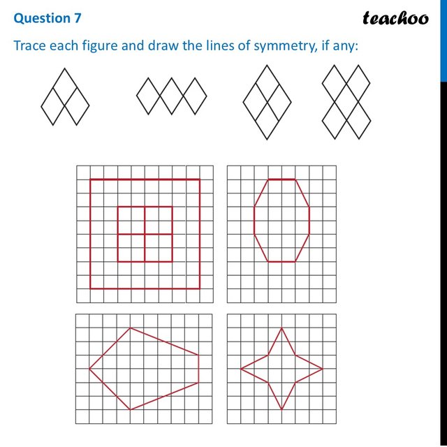 [Class 6] Trace each figure and draw the lines of symmetry, if any: