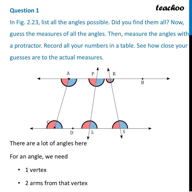 In Fig. 2.23, list all the angles possible. Did you find them all?