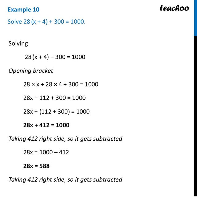 Solve 28 (x + 4) + 300 = 1000 [Class 7 Ganita Prakash II] - Teachoo