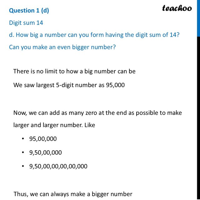 Sumdigit Digit sum 14 - a. Write other numbers whose digits add up to 14.